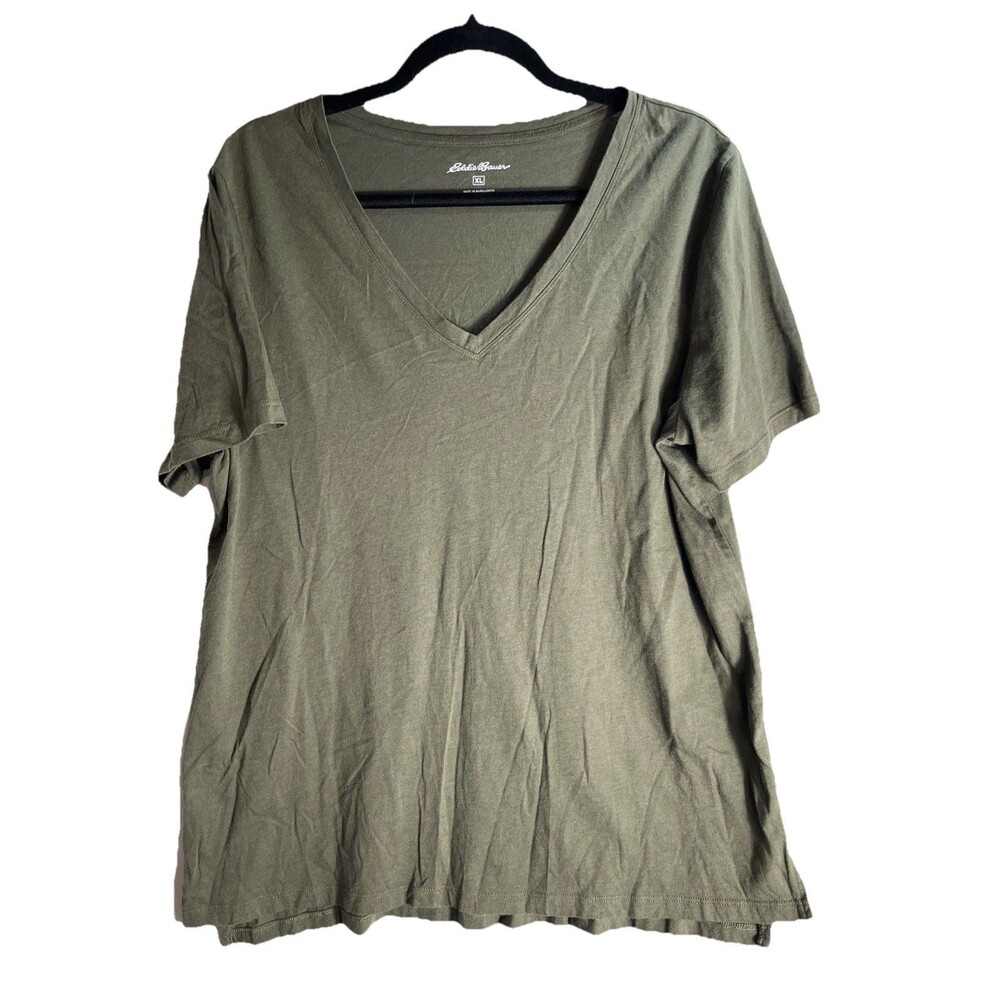 Eddie Bauer T-Shirt Woman XL Green V Neck Short Sleeve Top Blouse